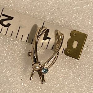 VTG Silver Brooch Blue Stone Faux Pearl Unsigned